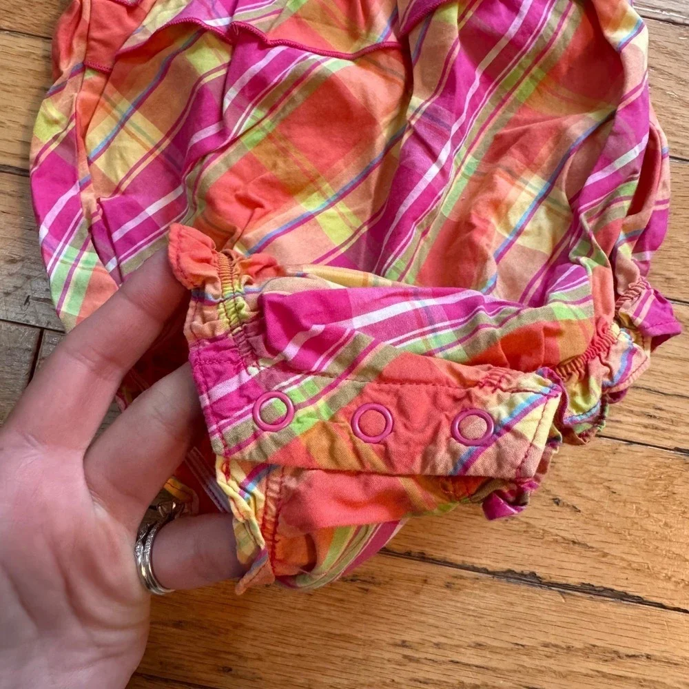 Carters‎ Baby Girls Pink Orange Plaid Ruffle Bubble Romper 3 Months Cotton